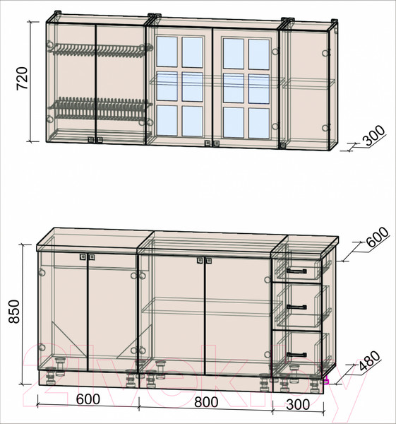Изображение товара Кухонный гарнитур Интерлиния Мила Деко 1.7А (белый/кастилло темный)