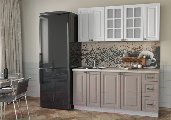 Изображение товара Кухонный гарнитур Интерлиния Мила Деко 1.7А (белый/луна/травертин серый)