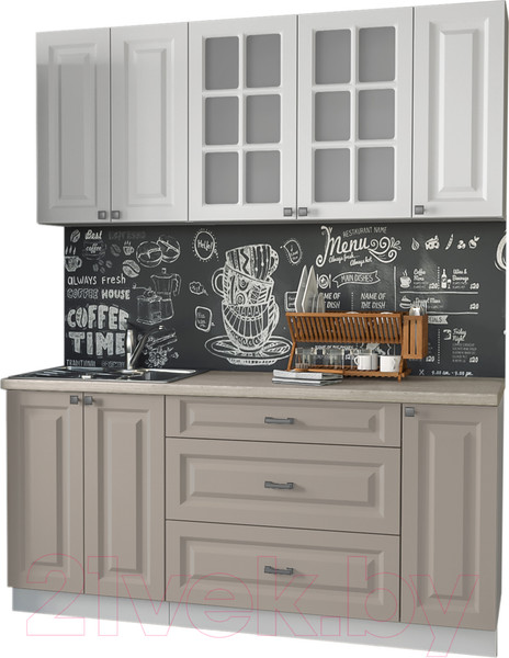 Изображение товара Кухонный гарнитур Интерлиния Мила Деко 1.7Б (белый/луна/травертин серый)