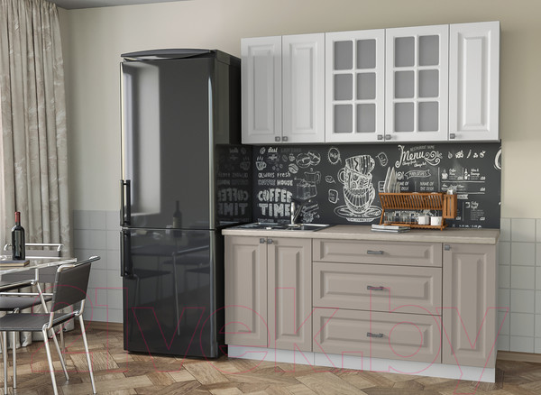 Изображение товара Кухонный гарнитур Интерлиния Мила Деко 1.7Б (белый/луна/травертин серый)