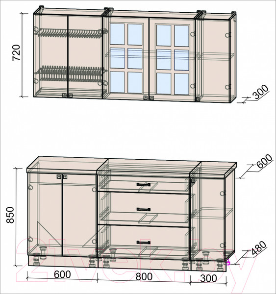 Изображение товара Кухонный гарнитур Интерлиния Мила Деко 1.7Б (пепел/опал светлый)