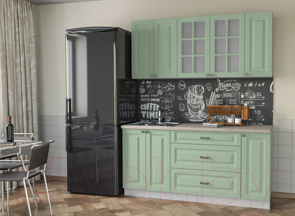 Изображение товара Кухонный гарнитур Интерлиния Мила Деко 1.7Б (мята/травертин серый)