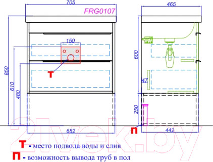 Изображение товара Тумба с умывальником Aqwella Fargo 70 / FRG0107DB