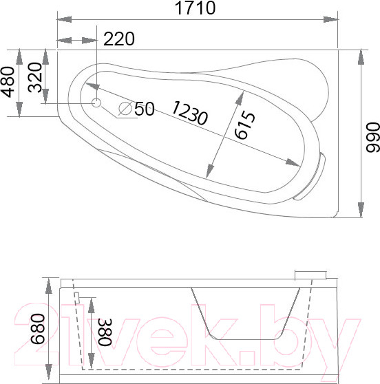 Изображение товара Ванна акриловая Gemy G9046 II B R 171x99 (с гидромассажем)