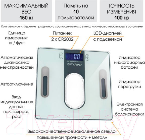 Изображение товара Напольные весы электронные Endever Aurora 553 (голубой)