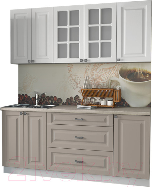 Изображение товара Кухонный гарнитур Интерлиния Мила Деко 1.8 Б (белый/луна/травертин серый)