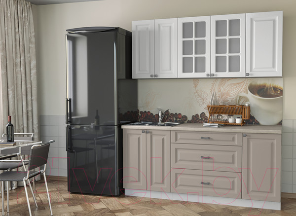 Изображение товара Кухонный гарнитур Интерлиния Мила Деко 1.8 Б (белый/луна/травертин серый)