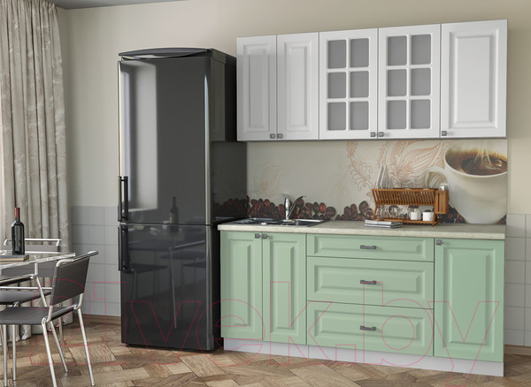 Изображение товара Кухонный гарнитур Интерлиния Мила Деко 1.8 Б (мята/белый/опал светлый)