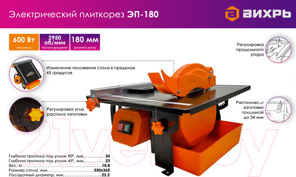 Изображение товара Плиткорез электрический Вихрь ЭП-180 (72/22/1)
