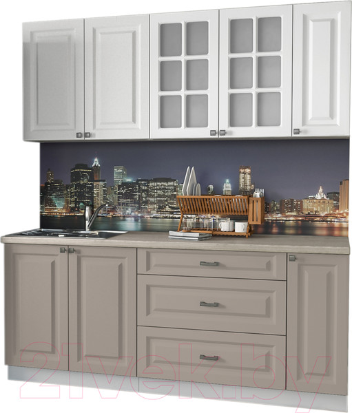 Изображение товара Кухонный гарнитур Интерлиния Мила Деко 1.9 Б (белый/луна/травертин серый)