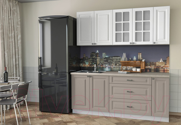 Изображение товара Кухонный гарнитур Интерлиния Мила Деко 1.9 Б (белый/луна/травертин серый)