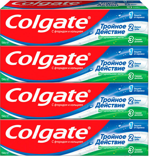 Изображение товара Набор зубных паст Colgate Тройное действие. Натуральная мята (4x100мл)