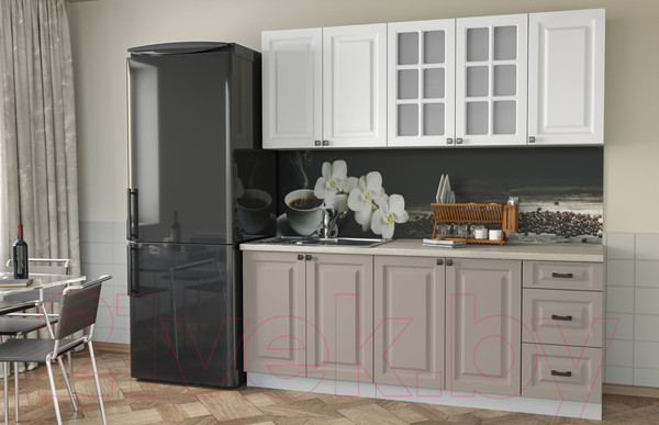 Изображение товара Кухонный гарнитур Интерлиния Мила Деко 2.0 А (белый/луна/травертин серый)