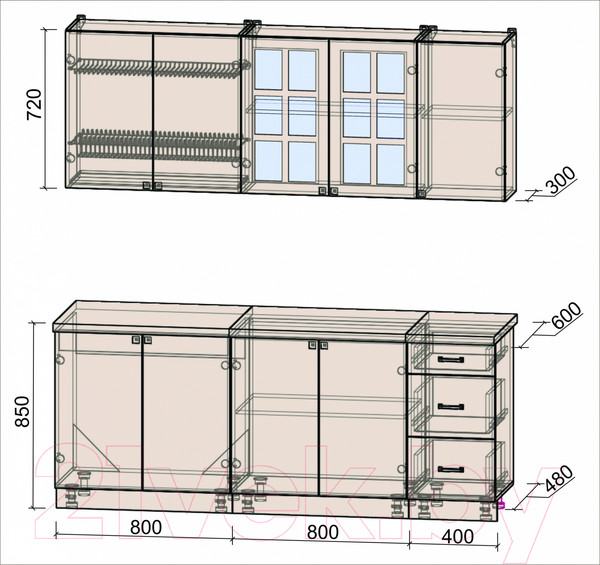 Изображение товара Кухонный гарнитур Интерлиния Мила Деко 2.0 А (пепел/опал светлый)