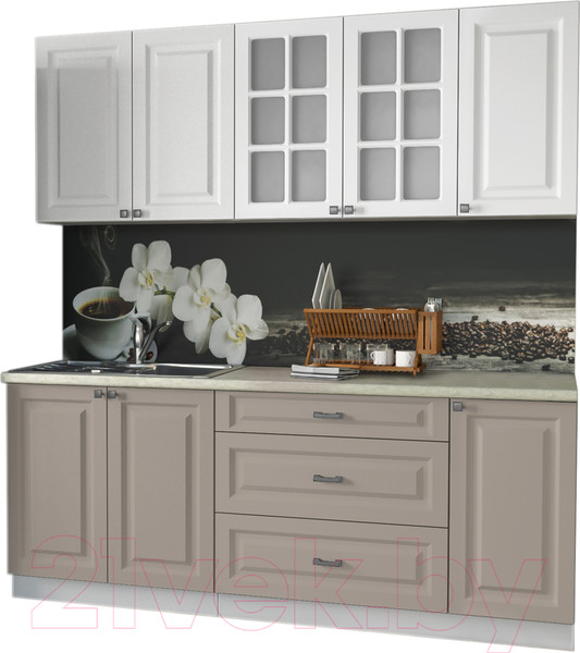 Изображение товара Кухонный гарнитур Интерлиния Мила Деко 2.0 Б (белый/луна/травертин серый)