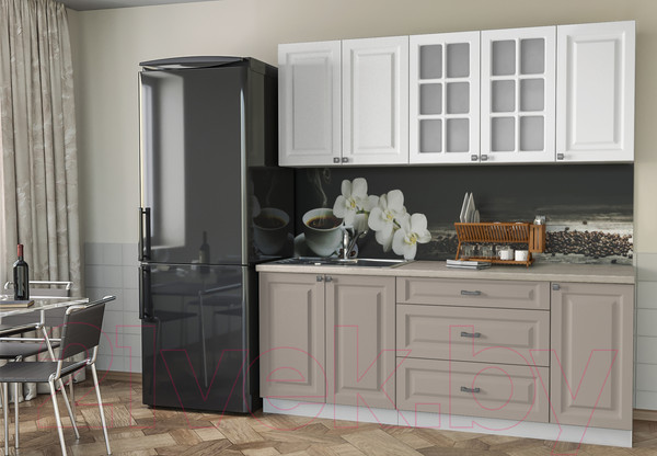 Изображение товара Кухонный гарнитур Интерлиния Мила Деко 2.0 Б (белый/луна/травертин серый)