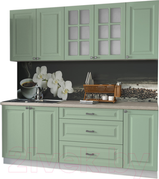Изображение товара Кухонный гарнитур Интерлиния Мила Деко 2.0 Б (мята/травертин серый)