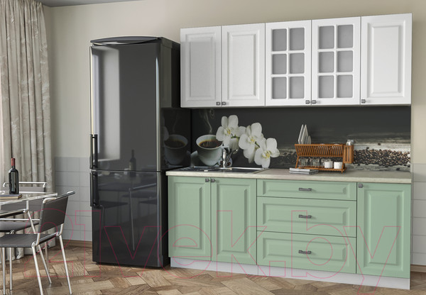 Изображение товара Кухонный гарнитур Интерлиния Мила Деко 2.0 Б (мята/белый/опал светлый)