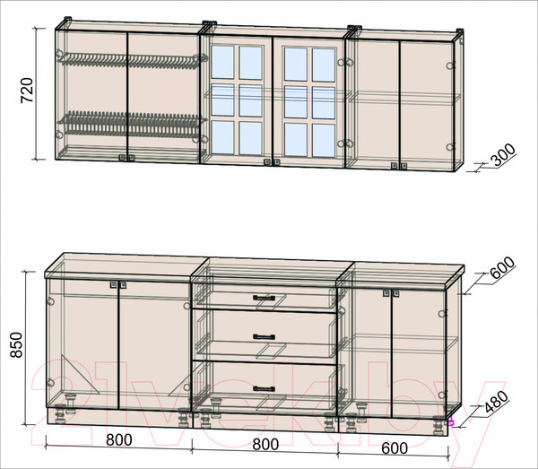 Изображение товара Кухонный гарнитур Интерлиния Мила Деко 2.2 Б (пепел/опал светлый)