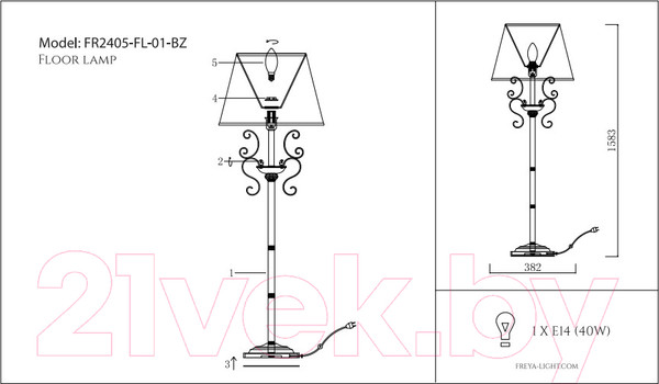 Изображение товара Торшер Freya Driana FR2405-FL-01-BZ / FR405-001-R