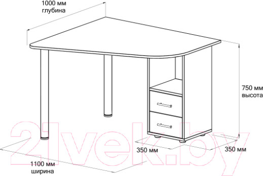 Изображение товара Письменный стол Domus Ким-1 / 11.501R.01.01 (правый, белый)