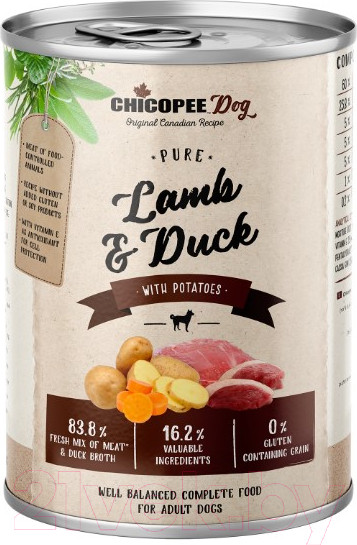 Изображение товара Влажный корм для собак Chicopee Adult ягненок, утка с картофелем / H5093 (400г)