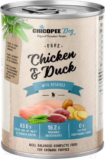 Изображение товара Влажный корм для собак Chicopee Junior курица, утка с картофелем / H5091 (400г)