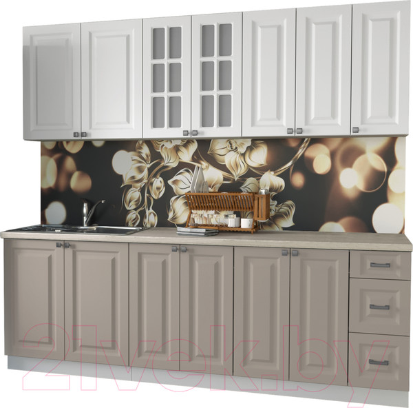 Изображение товара Кухонный гарнитур Интерлиния Мила Деко 2.3 А (белый/луна/травертин серый)