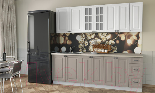 Изображение товара Кухонный гарнитур Интерлиния Мила Деко 2.3 А (белый/луна/травертин серый)