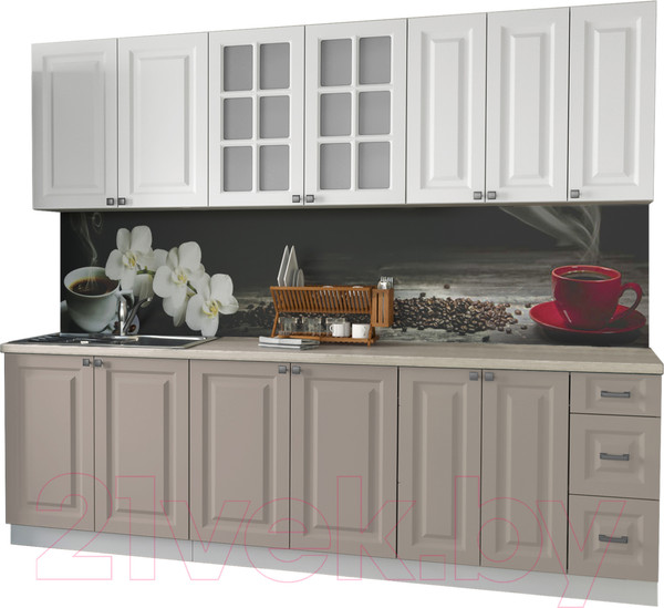 Изображение товара Кухонный гарнитур Интерлиния Мила Деко 2.5 А (белый/луна/травертин серый)
