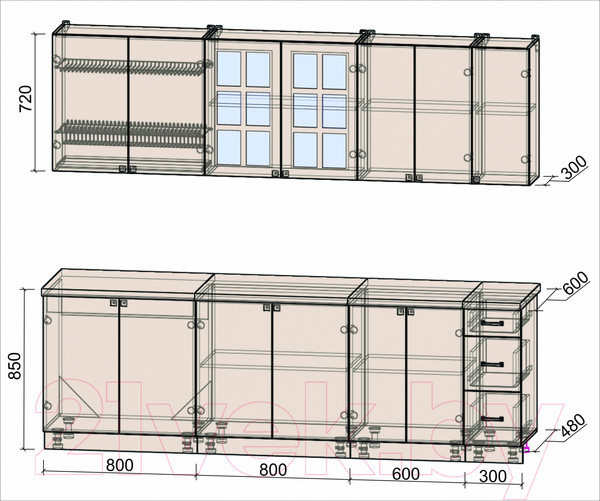 Изображение товара Кухонный гарнитур Интерлиния Мила Деко 2.5 А (пепел/опал светлый)