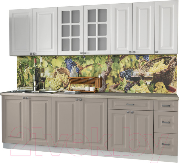 Изображение товара Кухонный гарнитур Интерлиния Мила Деко 2.5 Б (белый/луна/травертин серый)