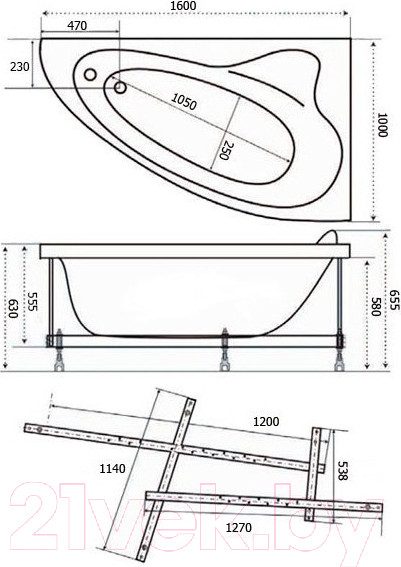 Изображение товара Ванна акриловая Triton Николь 160x100 L (с каркасом, экраном и сифоном)