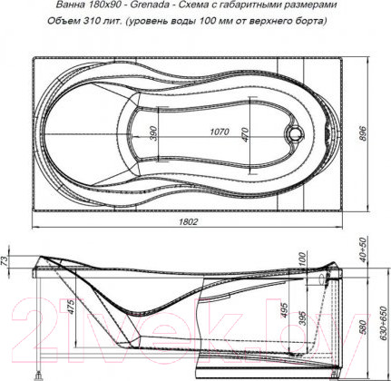 Изображение товара Ванна акриловая Aquanet Grenada 180x90