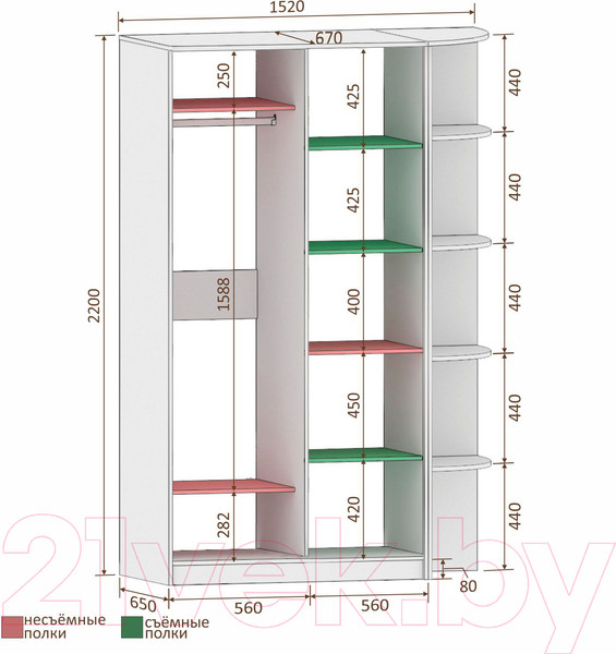 Изображение товара Шкаф-купе Кортекс-мебель Лагуна ШК04-01 (дуб сонома, правая консоль)
