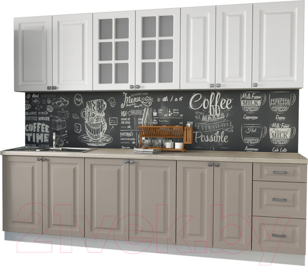 Изображение товара Кухонный гарнитур Интерлиния Мила Деко 2.6 А (белый/луна/травертин серый)