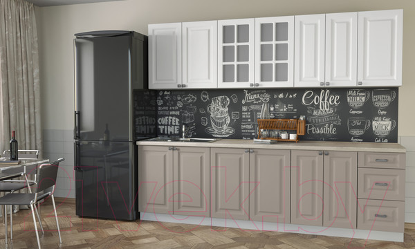 Изображение товара Кухонный гарнитур Интерлиния Мила Деко 2.6 А (белый/луна/травертин серый)