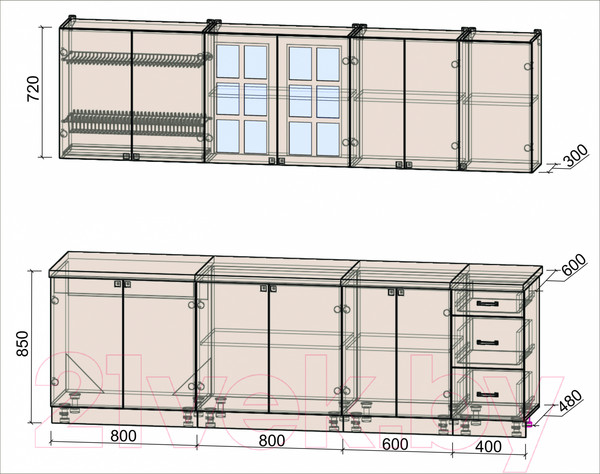 Изображение товара Кухонный гарнитур Интерлиния Мила Деко 2.6 А (пепел/опал светлый)