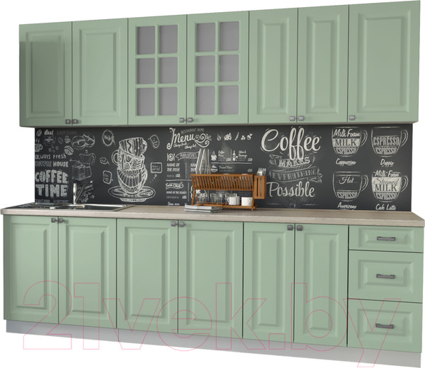 Изображение товара Кухонный гарнитур Интерлиния Мила Деко 2.6 А (мята/травертин серый)