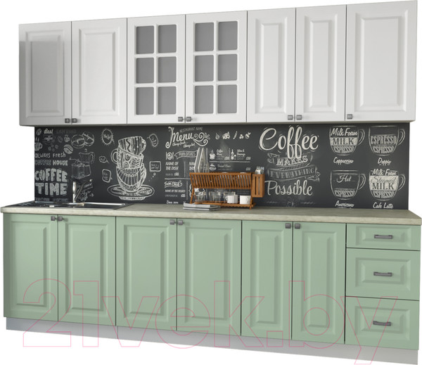 Изображение товара Кухонный гарнитур Интерлиния Мила Деко 2.6 А (мята/белый/опал светлый)