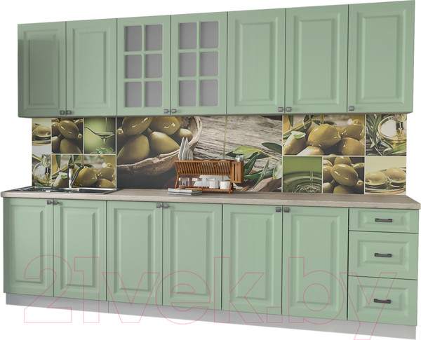 Изображение товара Кухонный гарнитур Интерлиния Мила Деко 2.8 А (мята/травертин серый)