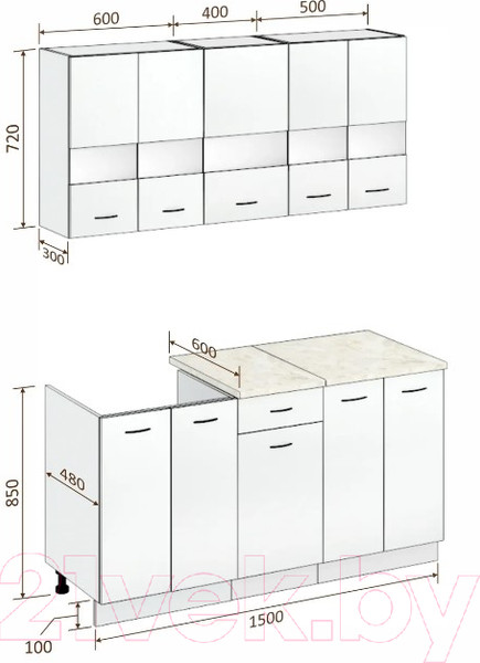 Изображение товара Кухонный гарнитур Кортекс-мебель Корнелия Экстра 1.5м (дуб сонома/венге/марсель)