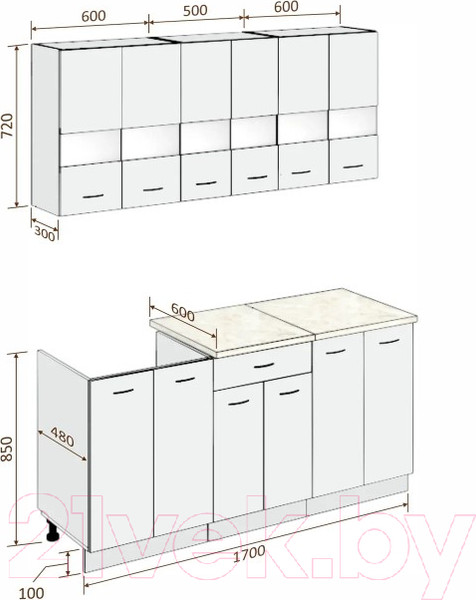 Изображение товара Кухонный гарнитур Кортекс-мебель Корнелия Экстра 1.7м (дуб сонома/венге/королевский опал)
