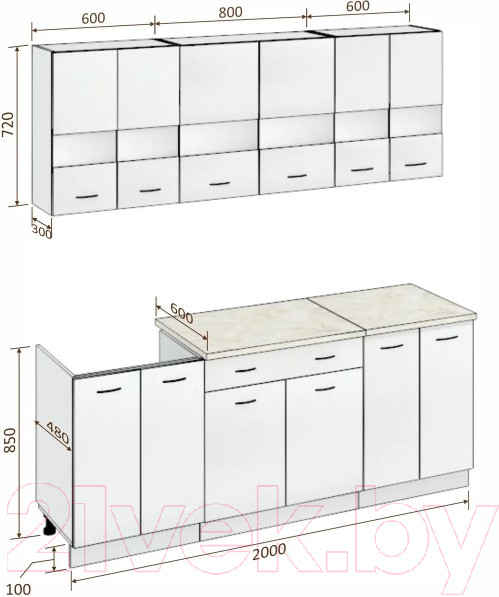 Изображение товара Кухонный гарнитур Кортекс-мебель Корнелия Экстра 2.0м (дуб сонома/королевский опал)