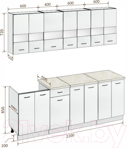 Изображение товара Кухонный гарнитур Кортекс-мебель Корнелия Экстра 2.2м (дуб сонома/королевский опал)