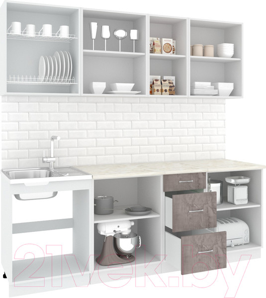 Изображение товара Кухонный гарнитур Кортекс-мебель Корнелия Лира 2.2м (капучино/оникс/королевский опал)