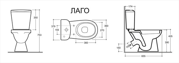 Изображение товара Унитаз напольный Керамин Лаго Инкоер (с полипропиленовым сиденьем)