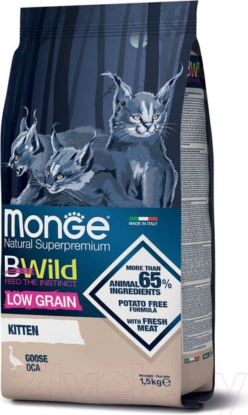 Изображение товара Сухой корм для кошек Monge Superpremium Cat BWild Kitten Goose (1.5кг)