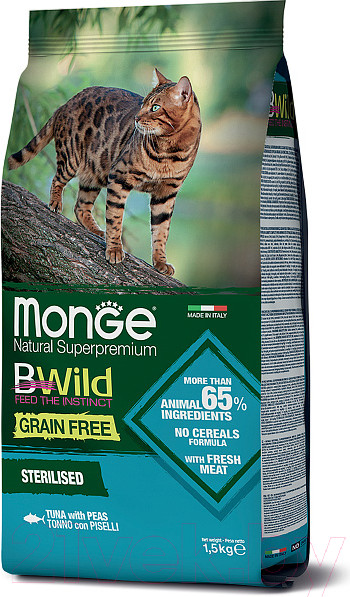 Изображение товара Сухой корм для кошек Monge BWild Cat Grain Free Sterilised Tuna (1.5кг)