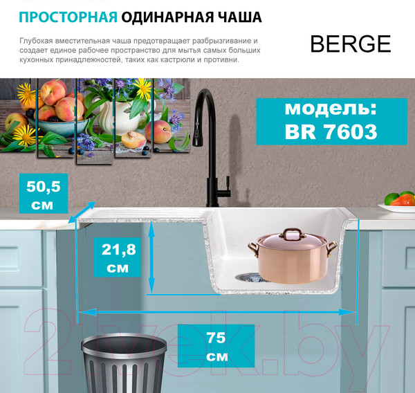 Изображение товара Мойка кухонная Berge BR-7603 (серый)